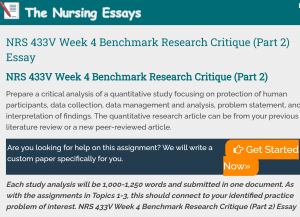 NRS 433V Week 4 Benchmark Research Critique (Part 2) Essay
