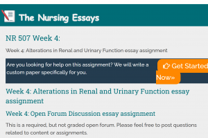 Week 4 Alterations in Renal and Urinary Function essay assignment